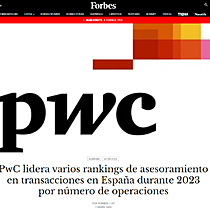PwC lidera varios rankings de asesoramiento en transacciones en Espaa durante 2023 por nmero de operaciones
